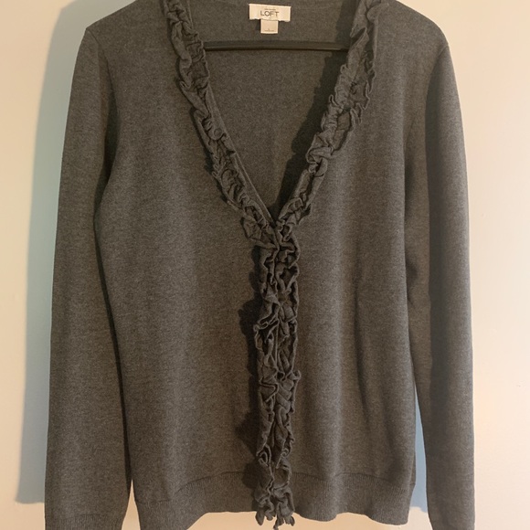 LOFT Sweaters - Ann Taylor Loft Ruffled Sweater Gray L